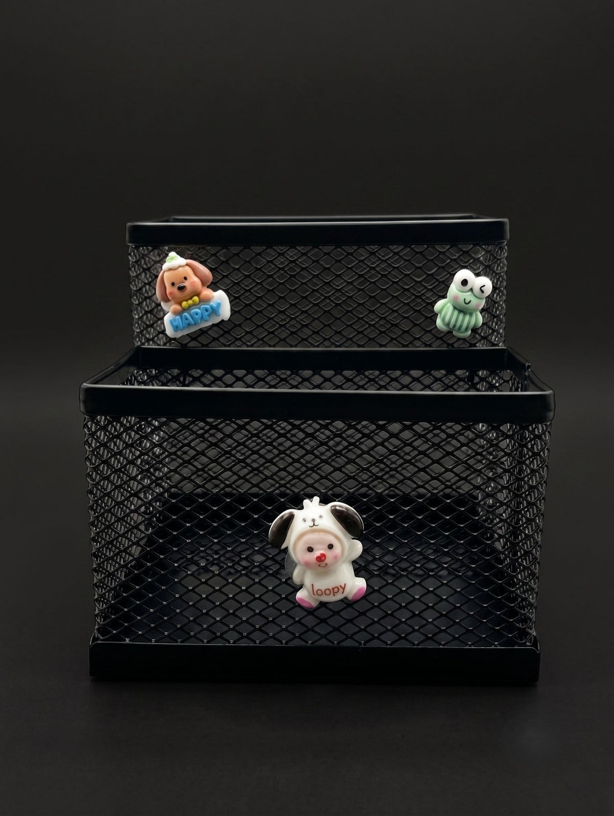 2-compartment metal mesh desk organizer