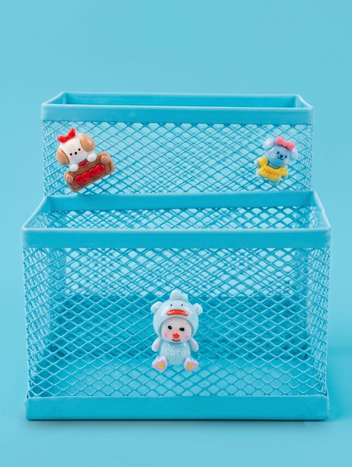 2-compartment metal mesh desk organizer