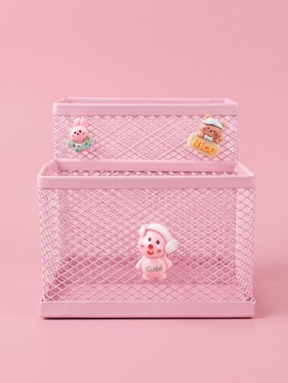 2-compartment metal mesh desk organizer