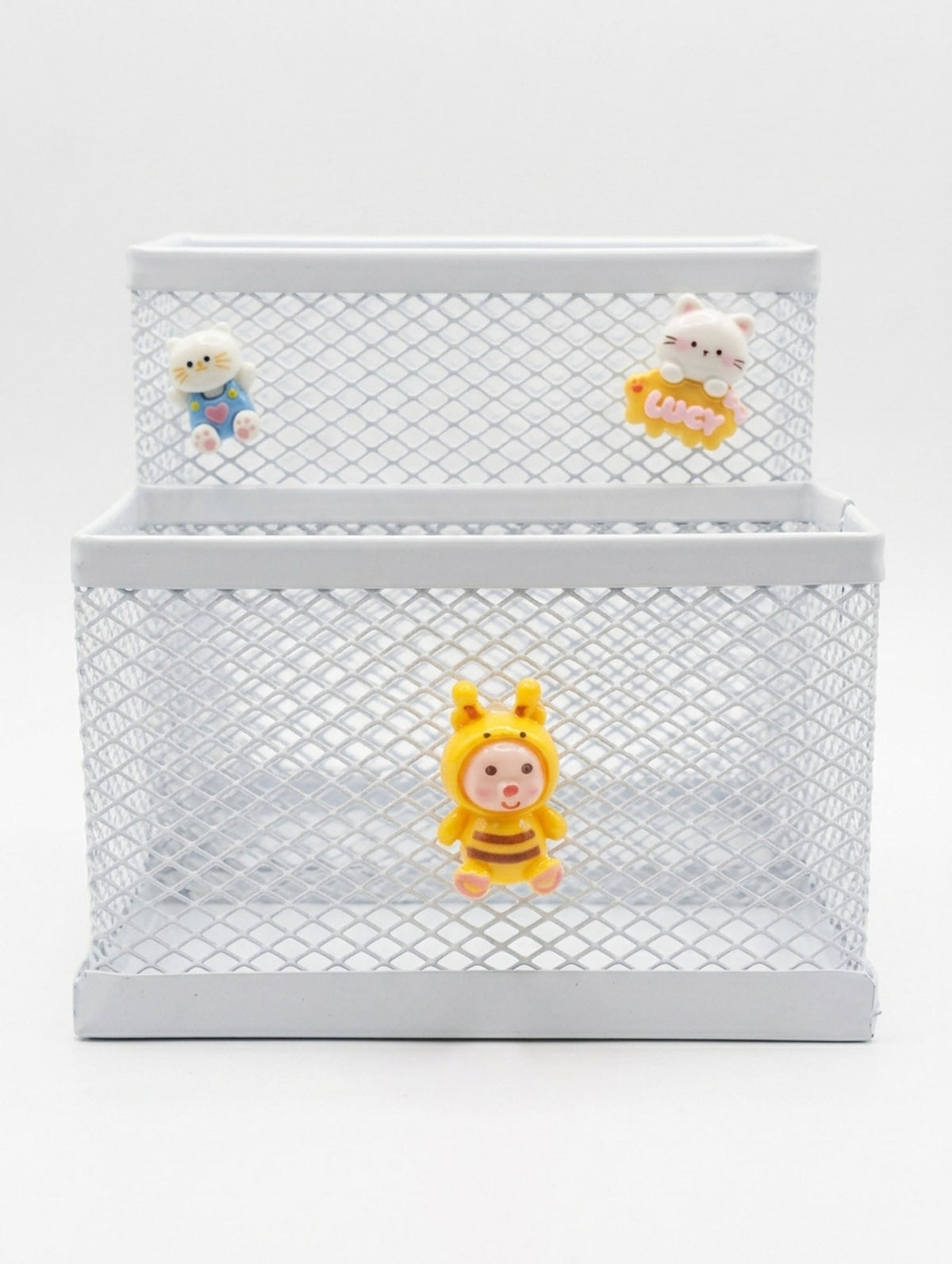 2-compartment metal mesh desk organizer