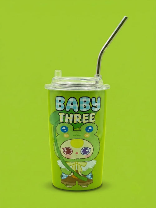 Cartoon Printed Vaccum Insulated Leak Proof Kids Tumbler With Straw 380 ml