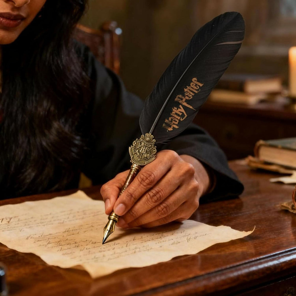 Harry Potter Style Feather Quill Pen Calligraphy Writing Set with Ink Bottle & Metal Nibs