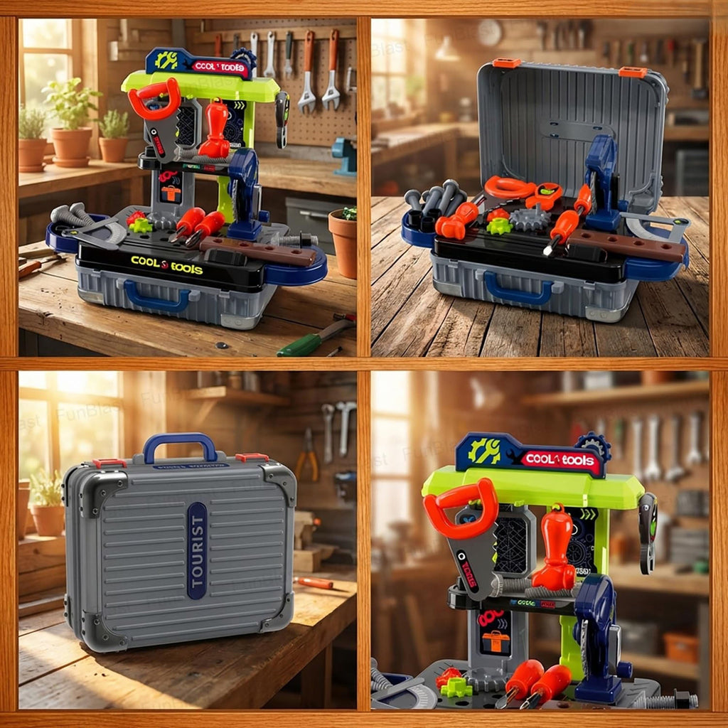 Kids 3 in 1 Tool Kit Suitcase with Workbench