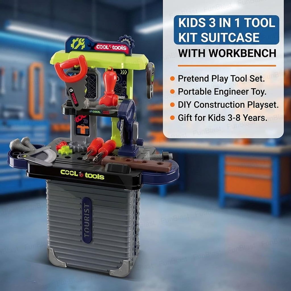 Kids 3 in 1 Tool Kit Suitcase with Workbench