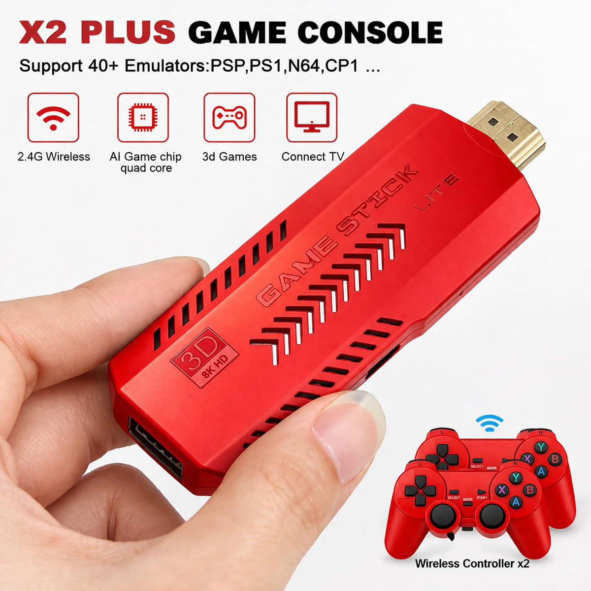 Wireless Retro Game Console Stick with 2 Controllers